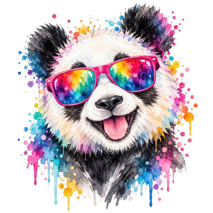 Panda Bear Wearing Colorful Sunglasses 100% Cotton Fabric Panel Block FLIP-AAB2038