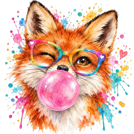 Fox Wearing Glasses & Chewing Gum 100% Cotton Fabric Panel Block AAB2039