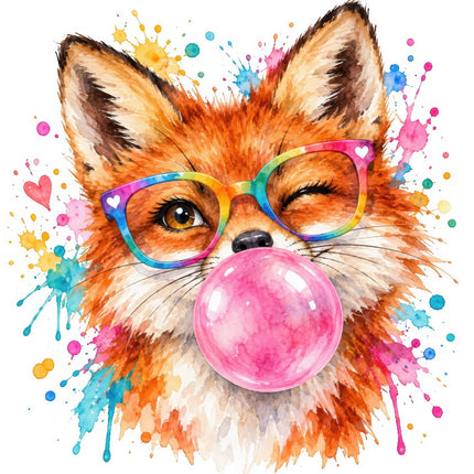 Fox Wearing Glasses & Chewing Gum 100% Cotton Fabric Panel Block FLIP-AAB2039