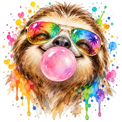 Sloth Wearing Sunglasses & Chewing Gum 100% Cotton Fabric Panel Block AAB2041