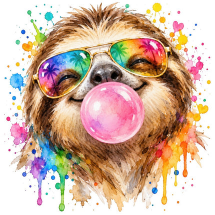 Sloth Wearing Sunglasses & Chewing Gum 100% Cotton Fabric Panel Block FLIP-AAB2041