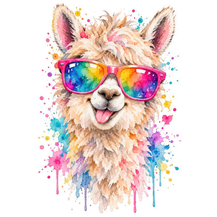 Alpaca Wearing Colorful Sunglasses 100% Cotton Fabric Panel Block AAB2044