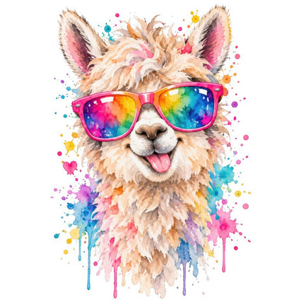 Alpaca Wearing Colorful Sunglasses 100% Cotton Fabric Panel Block FLIP-AAB2044