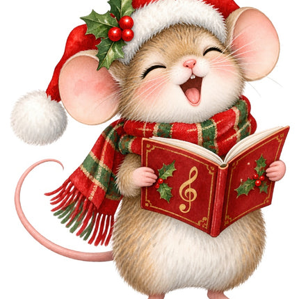 Christmas Caroling Mouse 100% Cotton Fabric Panel Block Quilt Square AAB2057