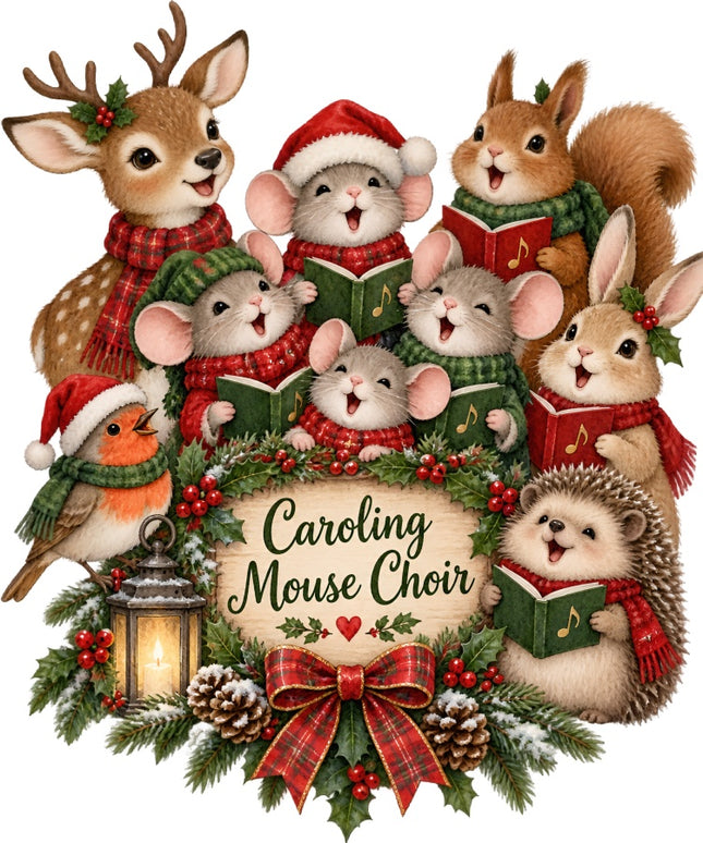 Mouse Caroling Choir 100% Cotton Fabric Panel Block Quilt Square AAB2058