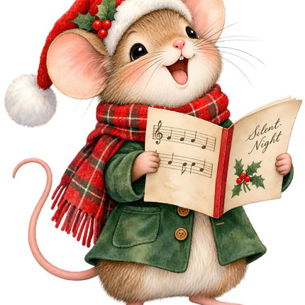 Christmas Caroling Mouse 100% Cotton Fabric Panel Block Quilt Square AAB2060