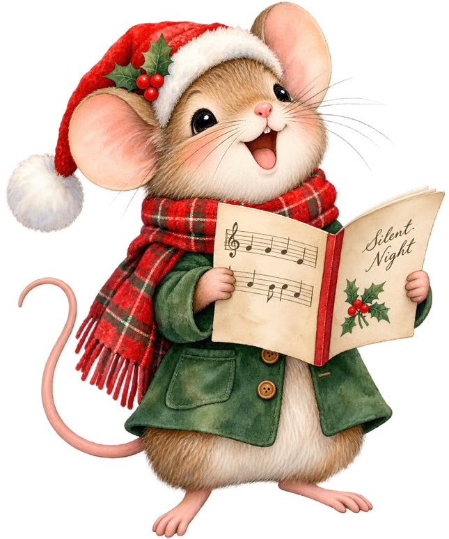 Christmas Caroling Mouse 100% Cotton Fabric Panel Block Quilt Square AAB2060