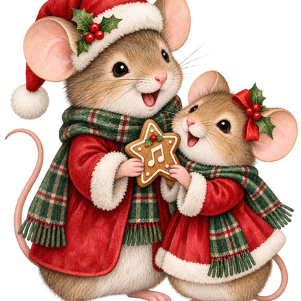 Christmas Mice 100% Cotton Fabric Panel Block Quilt Square AAB2061