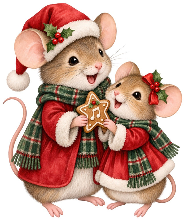 Christmas Mice 100% Cotton Fabric Panel Block Quilt Square AAB2061