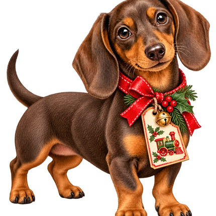 Christmas Dachshund Dog 100% Cotton Fabric Panel Block Quilt Square AAB2062