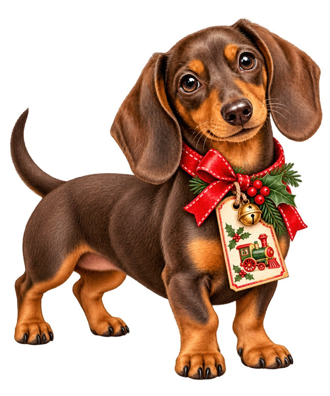 Christmas Dachshund Dog 100% Cotton Fabric Panel Block Quilt Square AAB2062