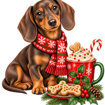 Christmas Dachshund Dog 100% Cotton Fabric Panel Block Quilt Square AAB2063