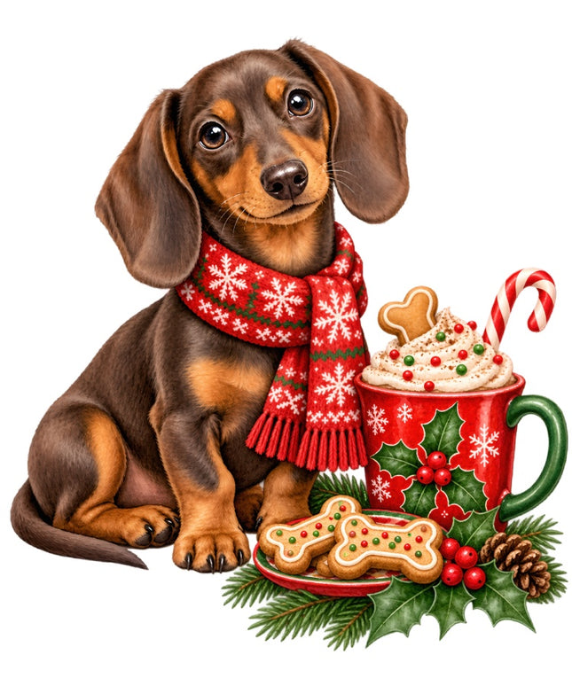 Christmas Dachshund Dog 100% Cotton Fabric Panel Block Quilt Square AAB2063