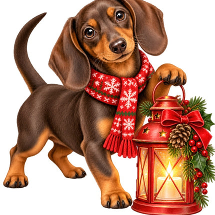 Christmas Dachshund Dog 100% Cotton Fabric Panel Block Quilt Square AAB2064