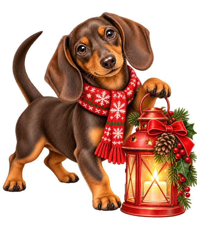 Christmas Dachshund Dog 100% Cotton Fabric Panel Block Quilt Square AAB2064