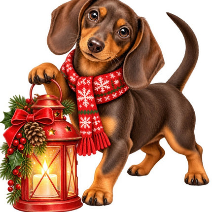 Christmas Dachshund Dog 100% Cotton Fabric Panel Block Quilt Square FLIP-AAB2064