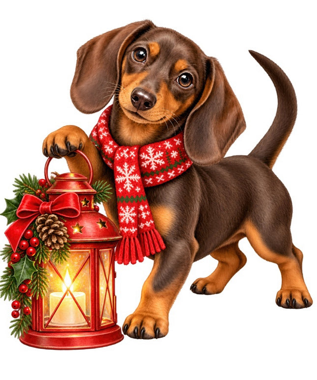 Christmas Dachshund Dog 100% Cotton Fabric Panel Block Quilt Square FLIP-AAB2064