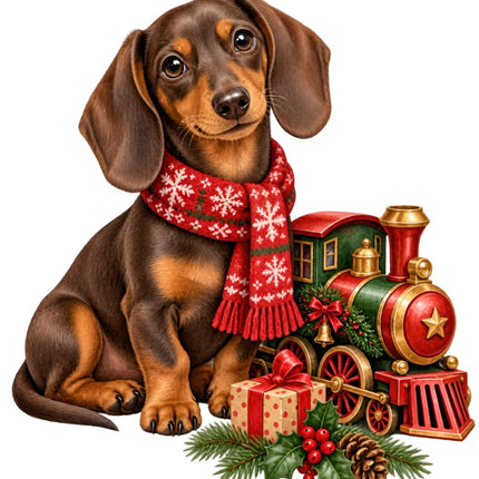 Christmas Dachshund Dog 100% Cotton Fabric Panel Block Quilt Square AAB2065