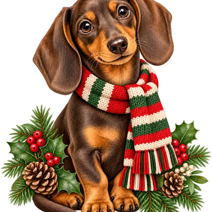 Christmas Dachshund Dog 100% Cotton Fabric Panel Block Quilt Square AAB2066