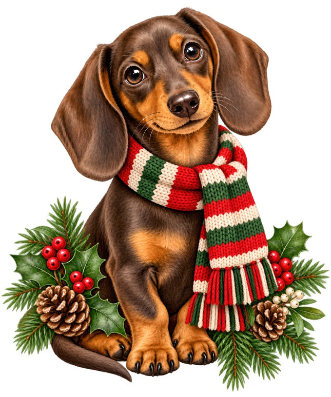 Christmas Dachshund Dog 100% Cotton Fabric Panel Block Quilt Square AAB2066