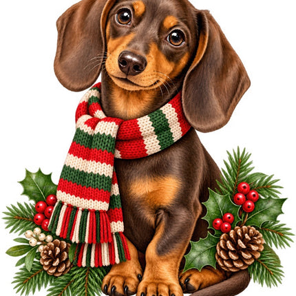 Christmas Dachshund Dog 100% Cotton Fabric Panel Block Quilt Square FLIP-AAB2066