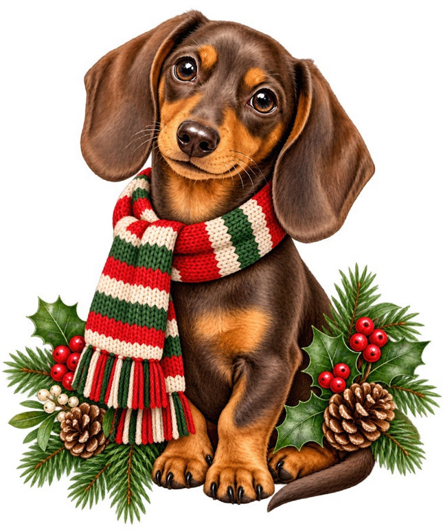 Christmas Dachshund Dog 100% Cotton Fabric Panel Block Quilt Square FLIP-AAB2066