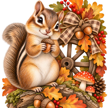 Autumn Fall Chipmunk 100% Cotton Fabric Panel Block Quilt Square AAB2067