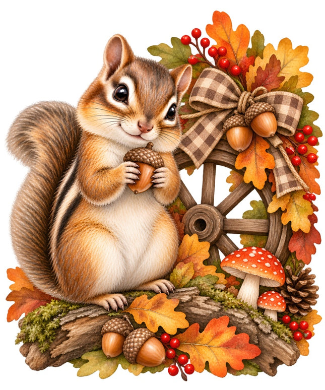 Autumn Fall Chipmunk 100% Cotton Fabric Panel Block Quilt Square AAB2067