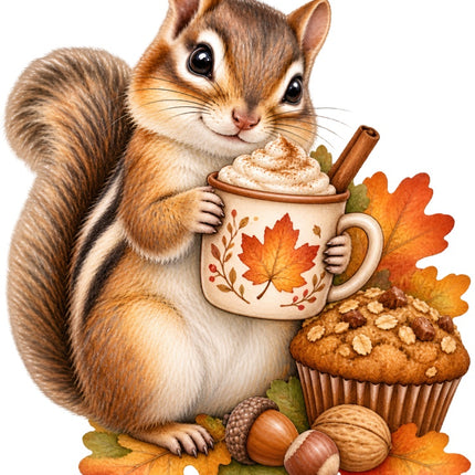 Autumn Fall Chipmunk 100% Cotton Fabric Panel Block Quilt Square AAB2070