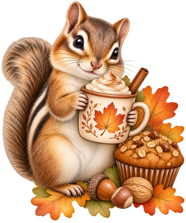 Autumn Fall Chipmunk 100% Cotton Fabric Panel Block Quilt Square AAB2070