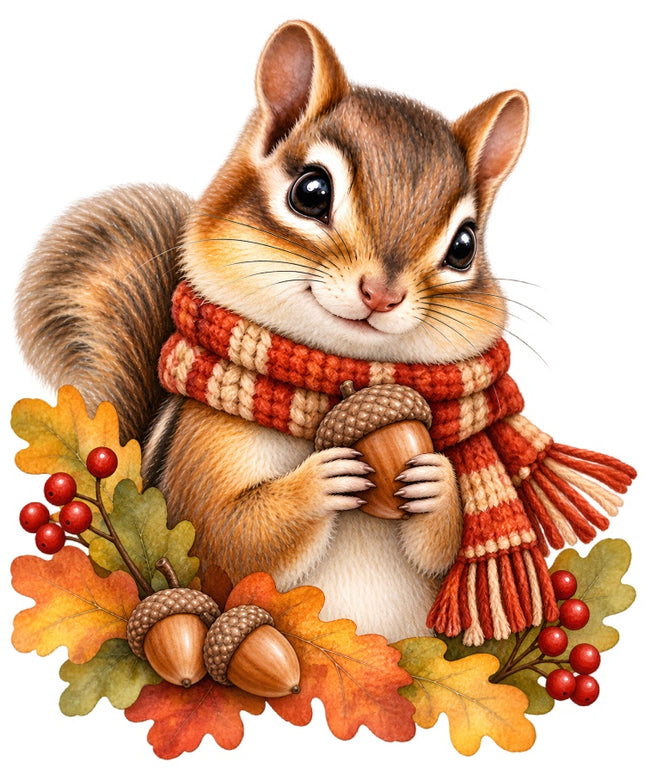 Autumn Fall Chipmunk 100% Cotton Fabric Panel Block Quilt Square AAB2073