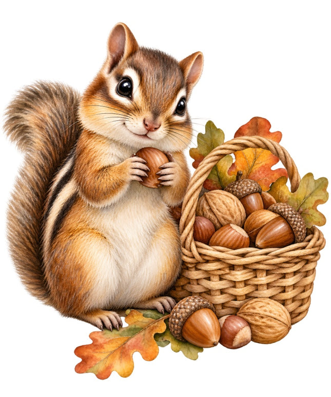 Autumn Fall Chipmunk 100% Cotton Fabric Panel Block Quilt Square AAB2074