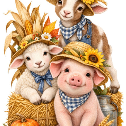 Autumn Farm Animals 100% Cotton Fabric Panel Block Quilt Square AAB2077