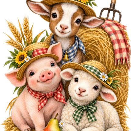 Autumn Farm Animals 100% Cotton Fabric Panel Block Quilt Square AAB2080
