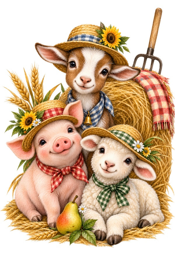 Autumn Farm Animals 100% Cotton Fabric Panel Block Quilt Square AAB2080