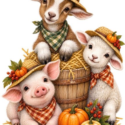 Autumn Farm Animals 100% Cotton Fabric Panel Block Quilt Square AAB2081