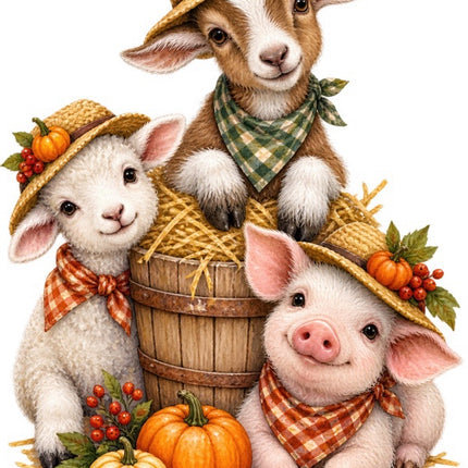 Autumn Farm Animals 100% Cotton Fabric Panel Block Quilt Square FLIP-AAB2081