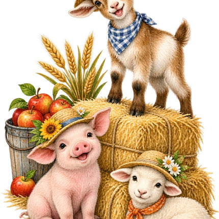 Autumn Farm Animals 100% Cotton Fabric Panel Block Quilt Square AAB2082