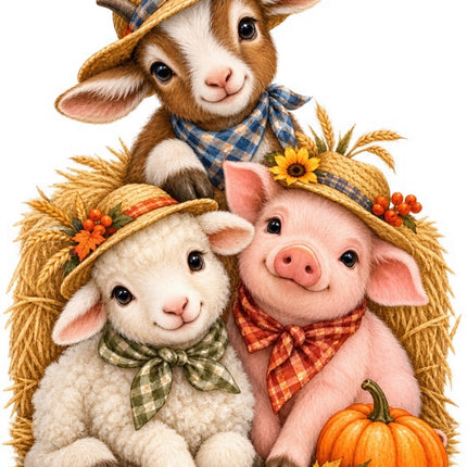 Autumn Farm Animals 100% Cotton Fabric Panel Block Quilt Square FLIP-AAB2085