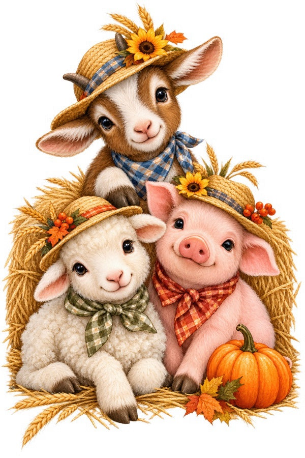 Autumn Farm Animals 100% Cotton Fabric Panel Block Quilt Square FLIP-AAB2085