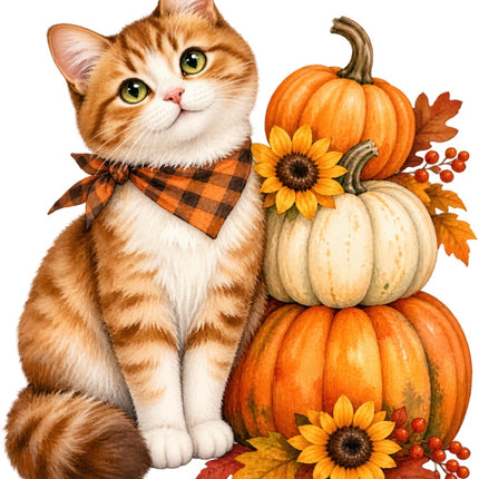 Autumn Cat 100% Cotton Fabric Panel Block Quilt Square AAB2086