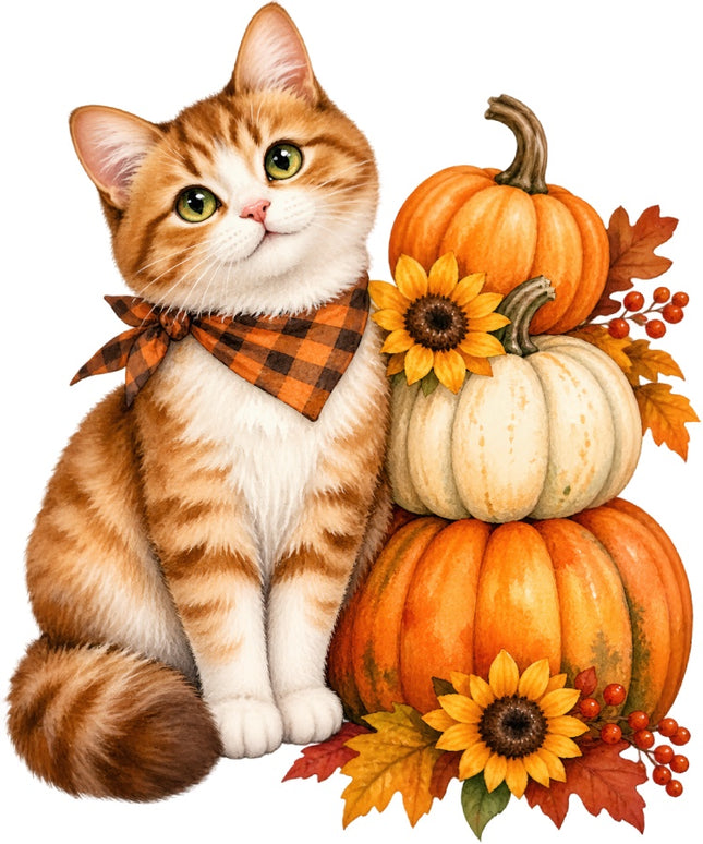 Autumn Cat 100% Cotton Fabric Panel Block Quilt Square AAB2086