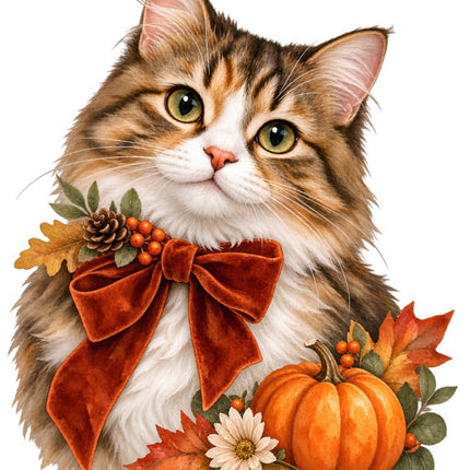 Autumn Cat 100% Cotton Fabric Panel Block Quilt Square FLIP-AAB2087