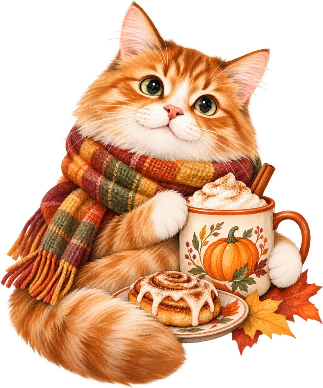 Autumn Cat 100% Cotton Fabric Panel Block Quilt Square AAB2088