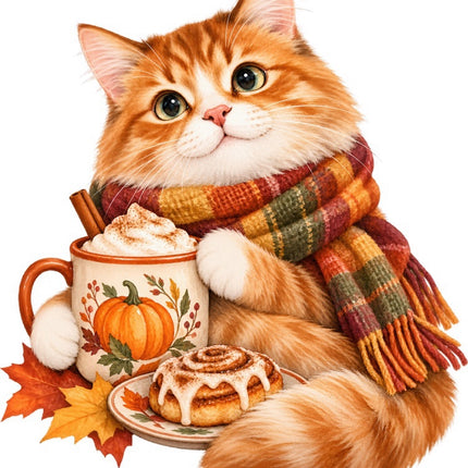 Autumn Cat 100% Cotton Fabric Panel Block Quilt Square FLIP-AAB2088
