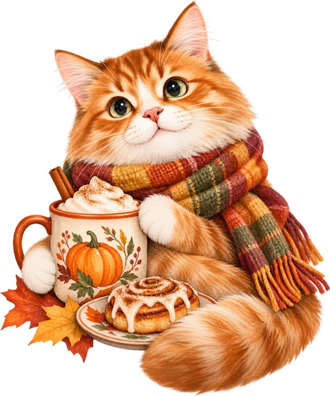 Autumn Cat 100% Cotton Fabric Panel Block Quilt Square FLIP-AAB2088