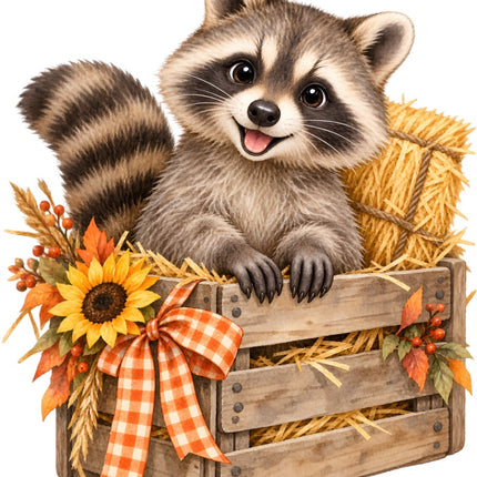 Autumn Raccoon 100% Cotton Fabric Panel Block Quilt Square AAB2089