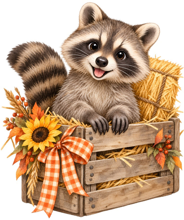 Autumn Raccoon 100% Cotton Fabric Panel Block Quilt Square AAB2089