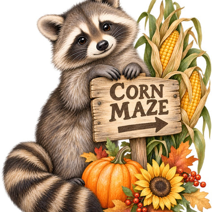 Autumn Raccoon 100% Cotton Fabric Panel Block Quilt Square AAB2090