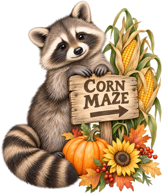 Autumn Raccoon 100% Cotton Fabric Panel Block Quilt Square AAB2090